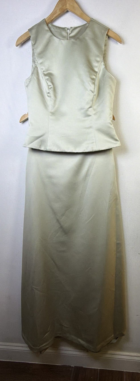Vera Wang 2 Piece Dress top skirt sage Satin formal cocktail Prom 12 vintage y2k